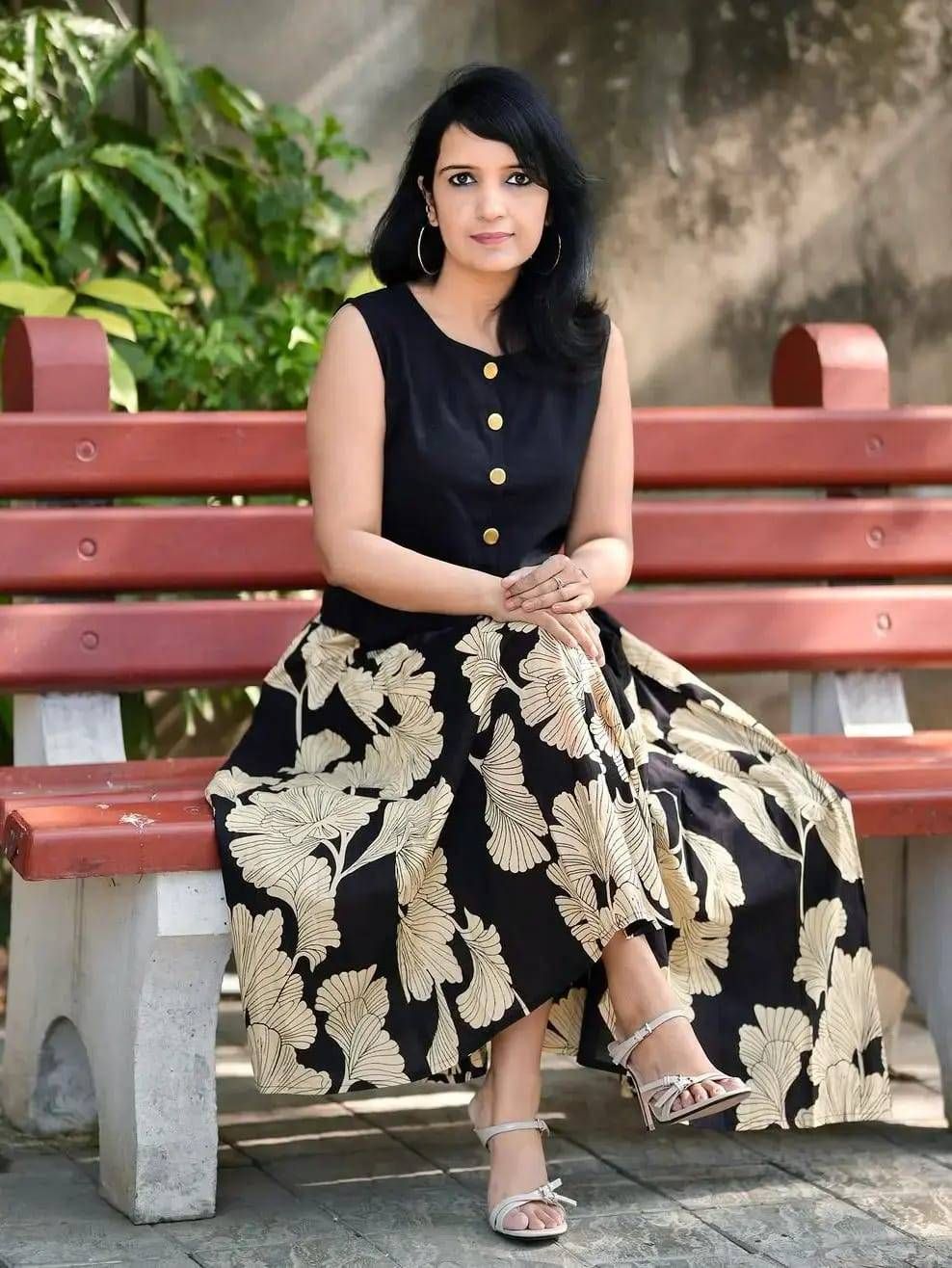 Women’s Black Floral Printed Co-Ord Set | Sleeveless Button Top with Flared Long Skirt | Elegant Indo-Western Outfit for Women