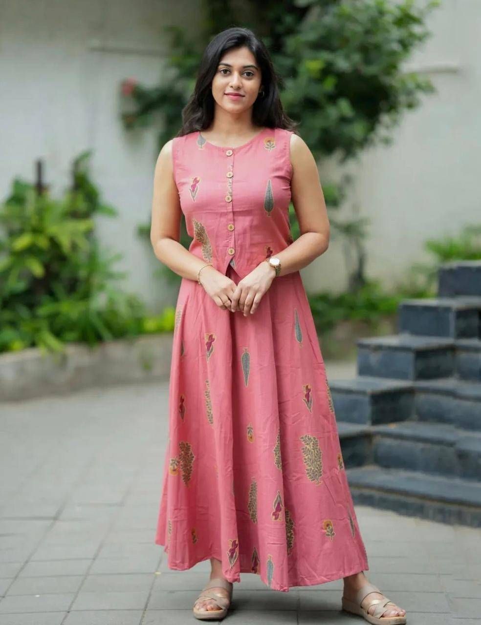 Women's Pink Floral Block Print Cotton Co-ord Set | Sleeveless Crop Top & Maxi Skirt | Ethnic Fusion Wea